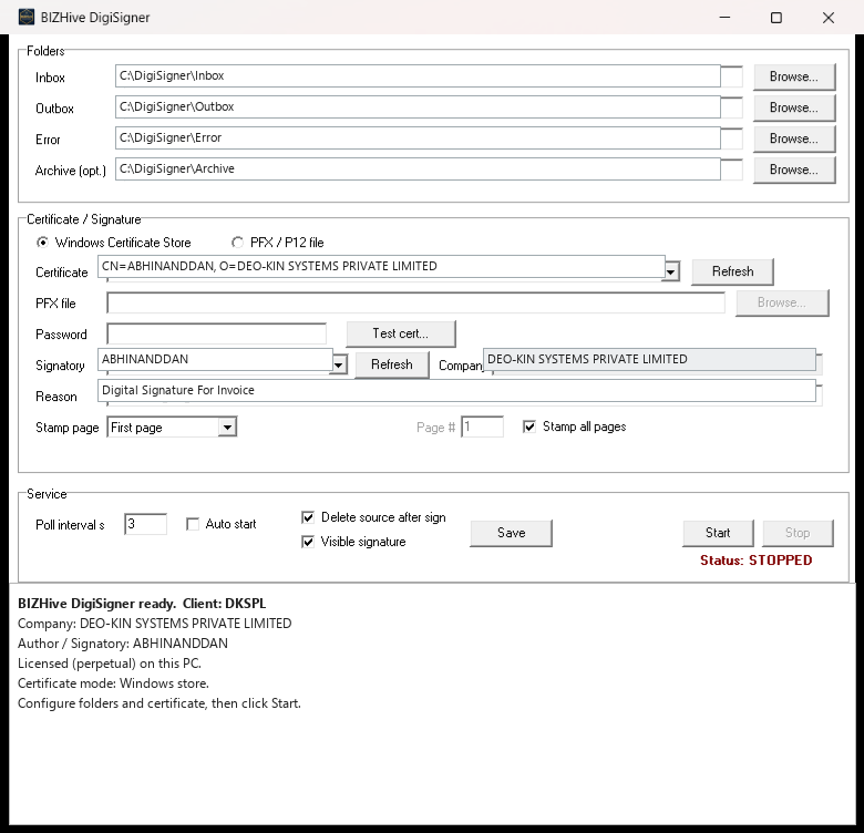 BIZHive DigiSigner application screenshot